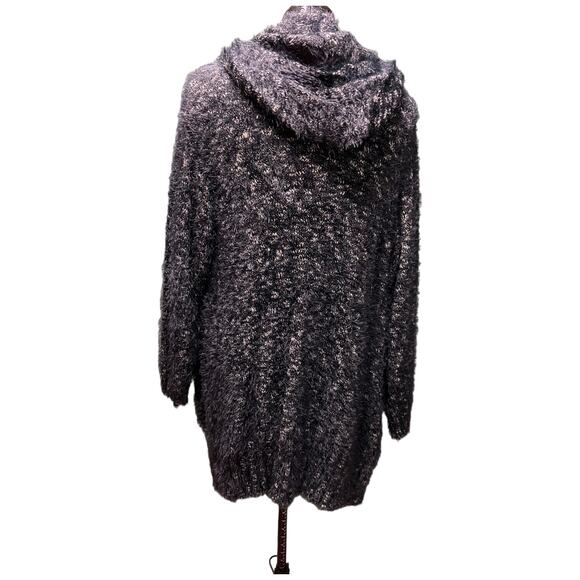 Express Medium Hooded Sweater - Grey & White Speckled Knit Fuzzy - Picture 10 of 14